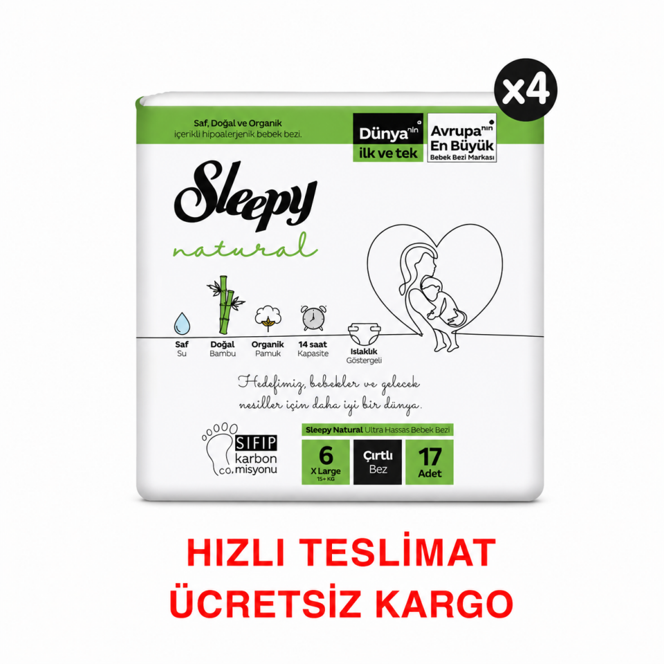 Sleepy Natural 6 Numara X Large 17'li Bebek Bezi 4 Paket