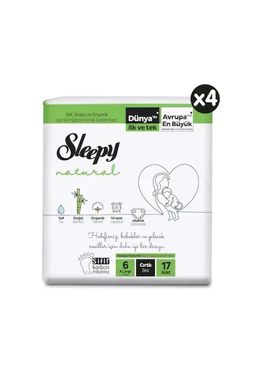Sleepy Natural 6 Numara X Large 17'li Bebek Bezi 4 Paket Maksimum Emicilik & Maksimum Konfor ( EKONOMİK PAKET )