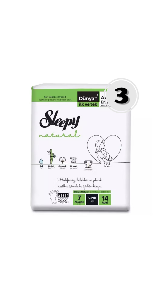 Sleepy Sleepy Natural 7 Numara XX Large Bebek Bezi 14'lü 3 Paket