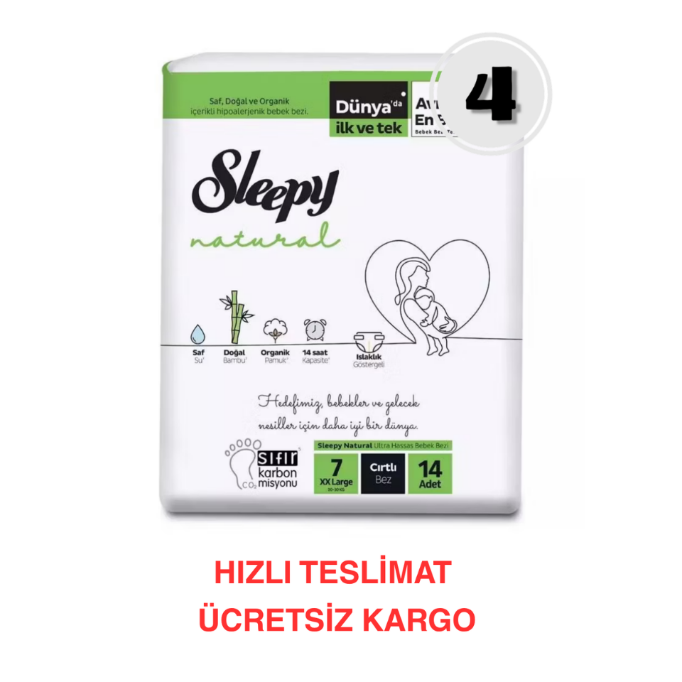 Sleepy Natural Jumbo Bebek Bezi Xxl 7 Numara 14'lü 4 Paket