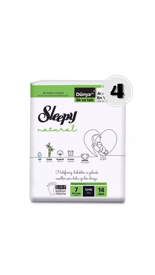 Sleepy Natural Jumbo Bebek Bezi Xxl 7 Numara 14'lü 4 Paket Maksimum Emicilik & Maksimum Konfor ( EKONOMİK PAKET )
