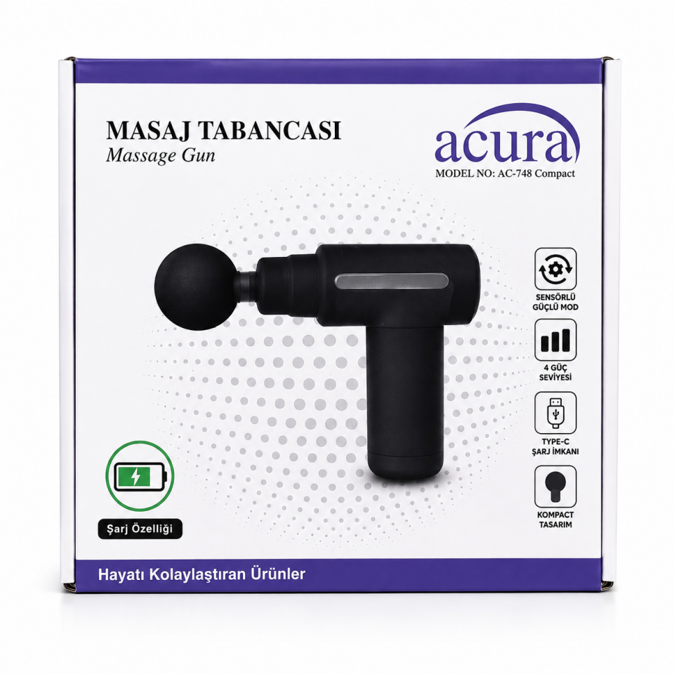 Acura AC-748 Compact 6 Kademeli 4 Başlıklı Masaj Tabancası Mini