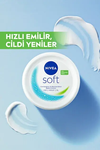 NIVEA Soft Nemlendirici Vücut Bakım Kremi 200ml, Jojoba Yağı, E Vitamini, Yüz Vücut El, Yumuşak Cilt Hissi