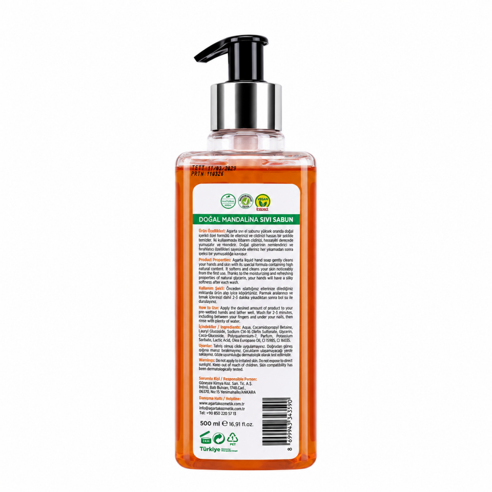 Agarta Doğal Mandalina Sıvı Sabun 500 ml