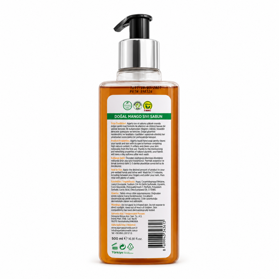 Agarta Doğal Mango Sıvı Sabun 500 ml